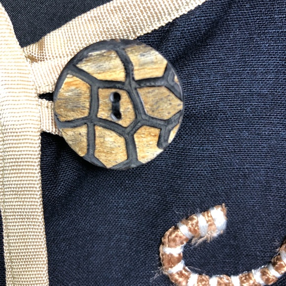 ALLURE Vintage Embroidered Jacket Black & Tan with Wood Buttons Size M - Picture 3 of 4